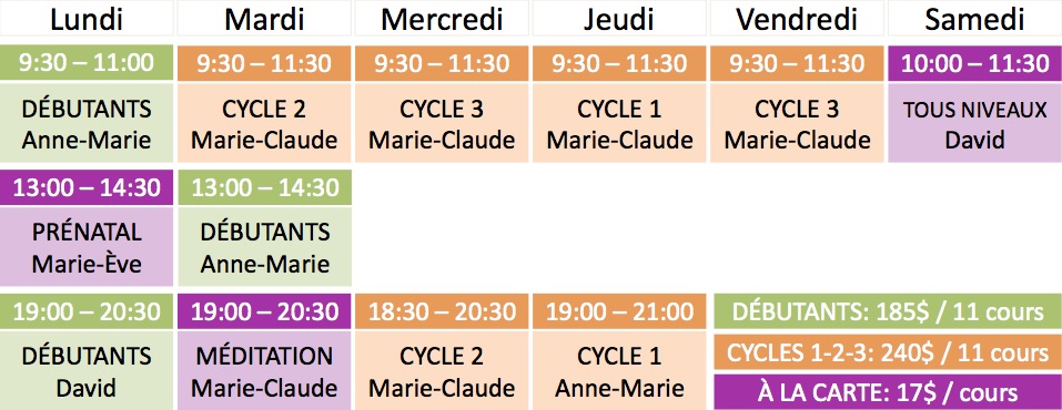 horaire automne 2018