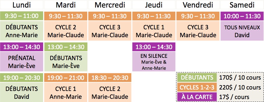 horaire printemps 2018