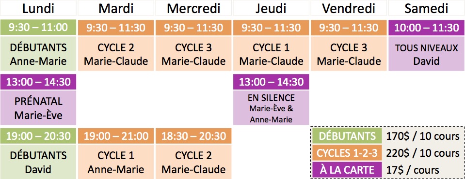 horaire printemps 2018