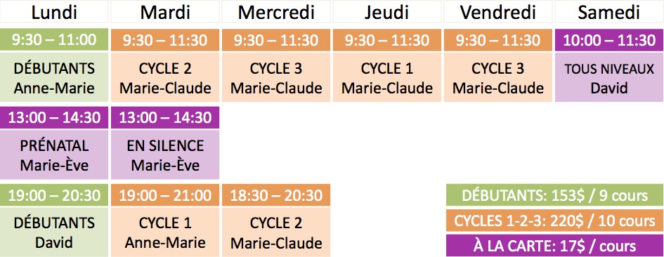 horaire printemps 2019