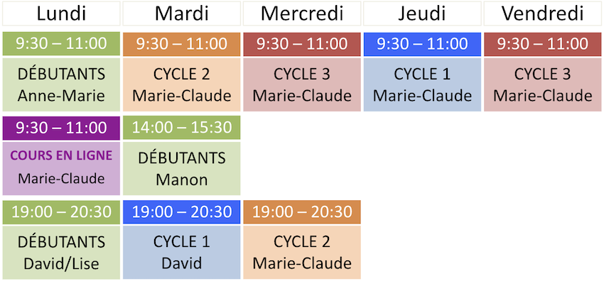 horaire automne 2025